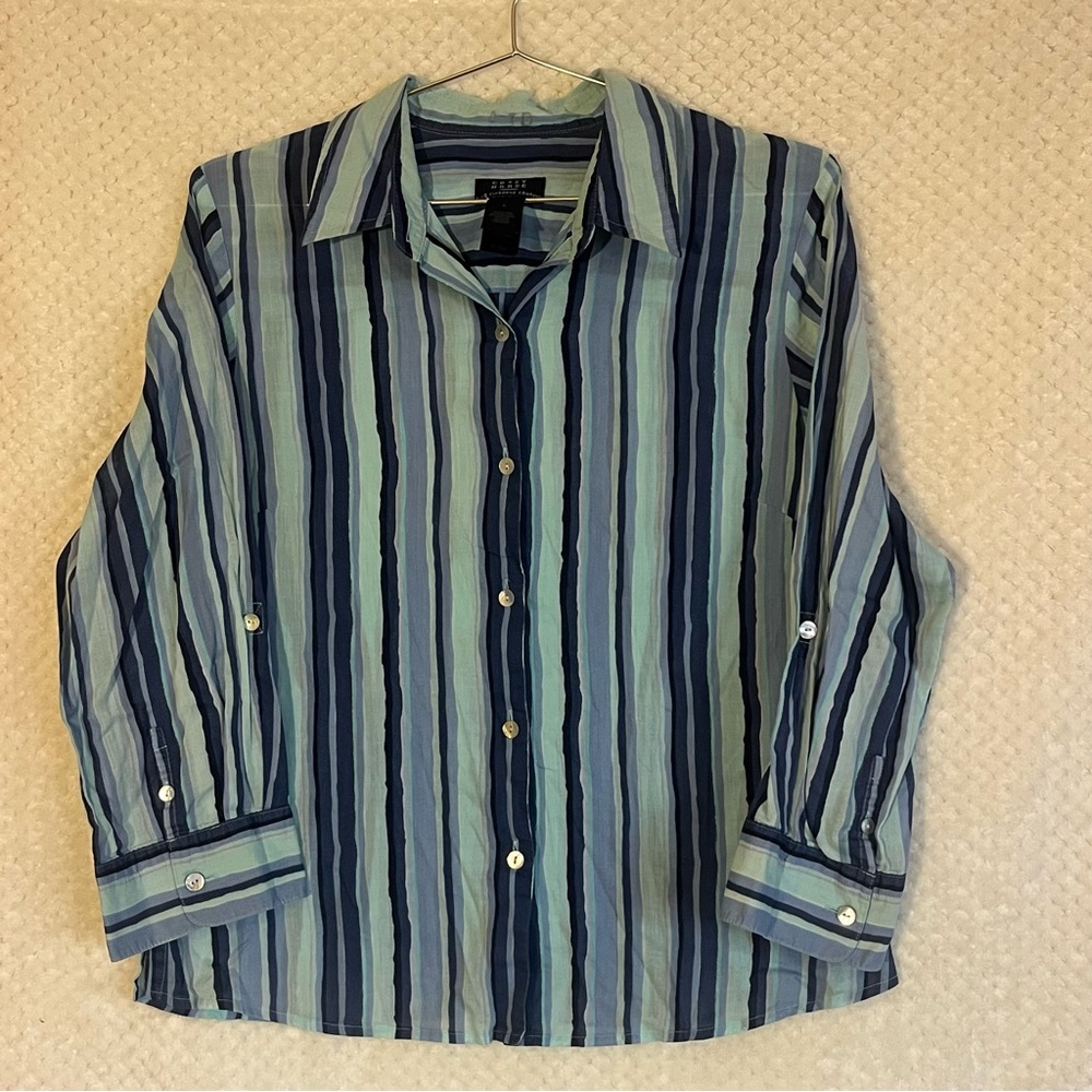 Liz Claiborne Blue Striped Button Down Shirt Long Sleeves 100% Cotton Sz 8